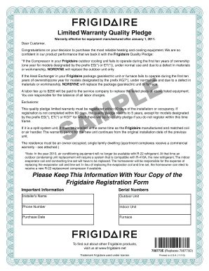 Warranty - Parts 1 Year. . Frigidaire warranty registration